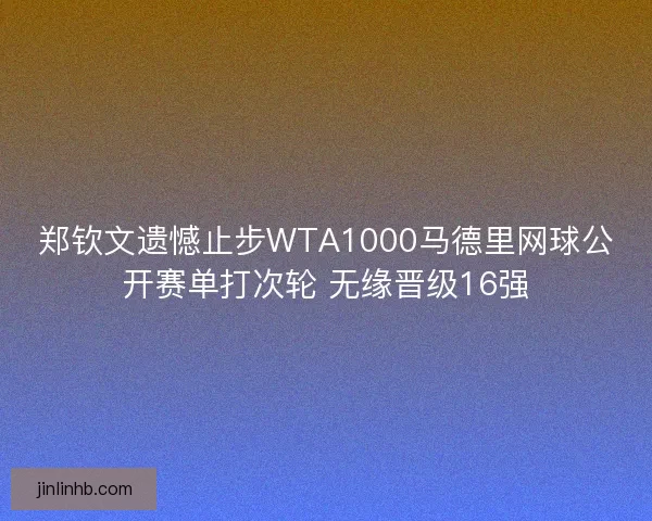 郑钦文遗憾止步WTA1000马德里网球公开赛单打次轮 无缘晋级16强